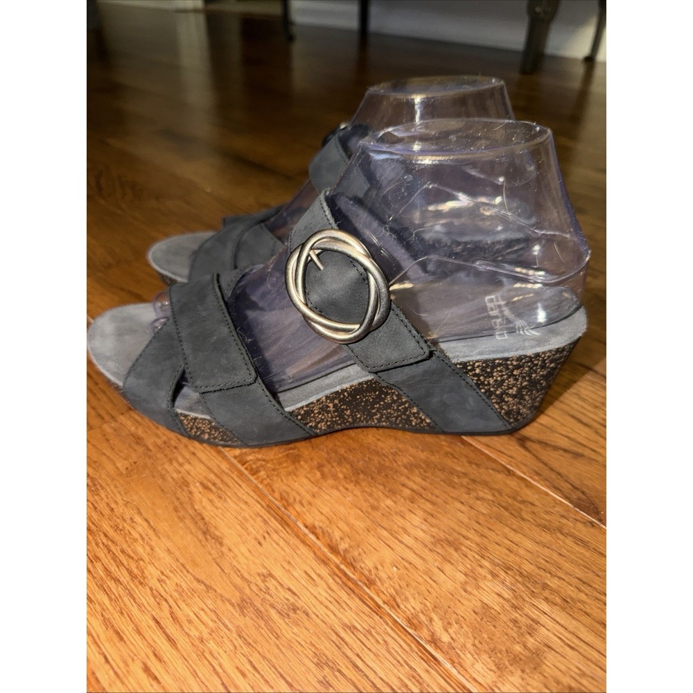 Dansko Suzie Wedge Sandals Dress Casual Womens Size 38 US 8 Black Leather
